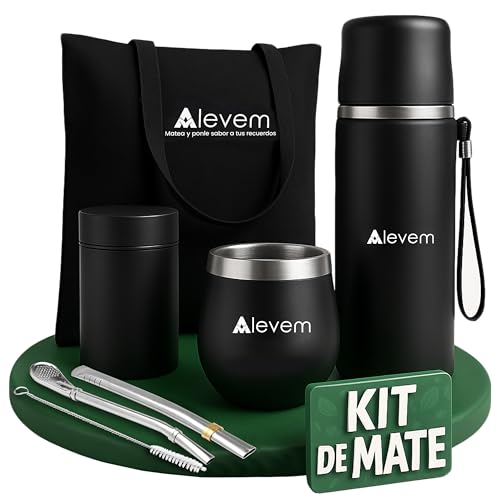 Kit completo argentino de 7 piezas - incluye calabaza mate, termo argentino mate 1 l, bombillas, caja de almacenamiento yerba y bolsa de transporte
