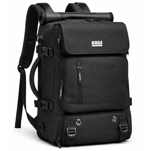 Haegs Seyahat Sırt Çantası, 3in1 Dönüştürülebilir, El Bavulu, Kadınlar ve Erkekler için Uçak Onaylı Ayakkabı Bölmeli, Multi Cepli Organizer Sırt ve El Çantası, Siyah