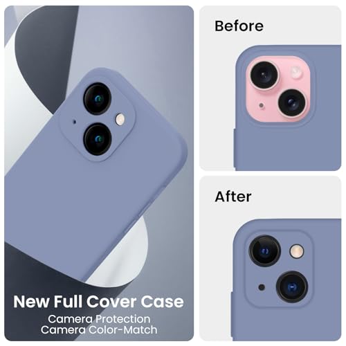 Image of FireNova Designed for iPhone 15 Case, Silicone Upgraded [Camera Protection] Phone Case, Soft Anti-Scratch Microfiber Lining Inside, 6.1 inch, Lavender Gray