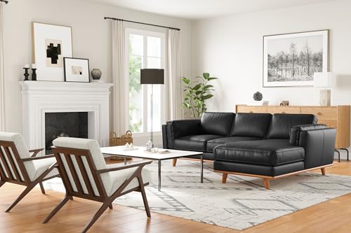 Image of Valencia Artisan Full Leather Sofa - Right Chaise Sectional Couch - Pure Full Italian Nappa Leather Couch, Solid Wood Accent and Ultimate Comfort, Black