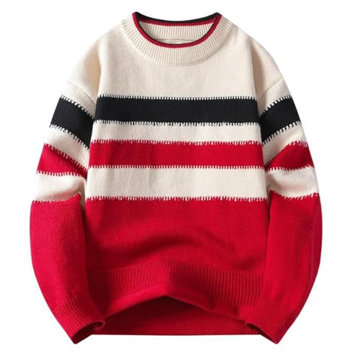 Men's Sweater Color Block Striped Round Neck Knit Pullover Loose Fit Base Layer Top for Men2