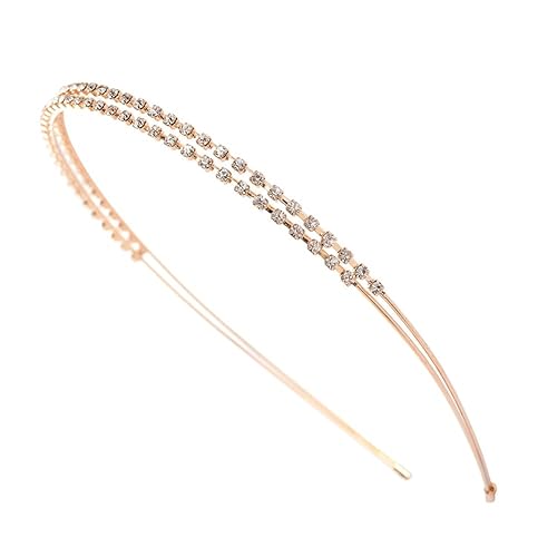 Miniatura 9 de Ruihfas Diademas de cristal de doble fila, color plataoro rosa, con diamantes de imitación de moda, para boda, fiesta, banda para el pelo, diadema
