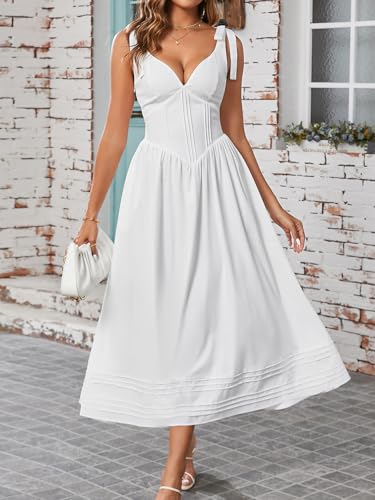 Women's Summer Midi Dress V Neck Casual Flowy A Line Sundress Wedding Guest Long Dresses with Pockets3