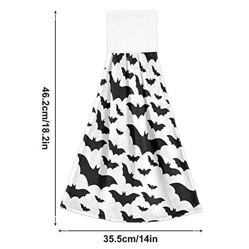 Auuxva Cute Bats Pattern Hanging Kitchen Hand Towels 2 Pack, Halloween Print Soft Coral Velvet Towel For Bathroom Decor Washcloth Absorbent Dish Tie Towels #TOP1