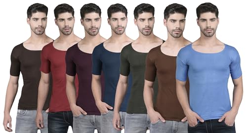 Image of Dollar Lehar Men Combed Cotton Round Neck with Sleeve Vest -Colour May Vary
