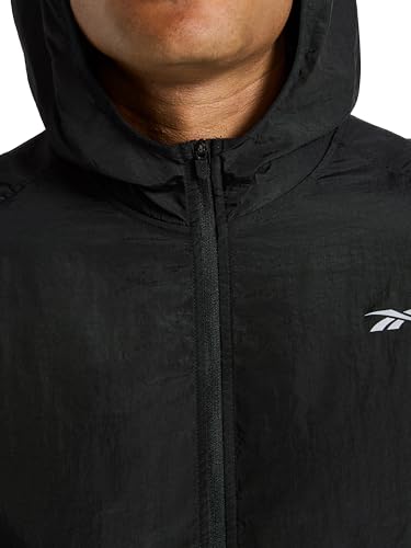 Image of Reebok Men's Running Woven Wind Jacket, Standard Fit, Lightweight Nylon Fabric
