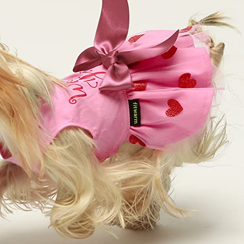 Fitwarm Mothers Day I Woof You Dog Dress 100% Cotton Girl Dog Clothes Pet Apparel Doggie Tutu With Bowknot Cat Clothing Puppy Dresses Doggy Costume Attire Pink Large #TOP2
