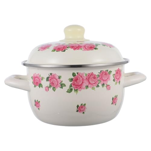 GRIRIW Olla Esmaltada Con Asa Y Tapa, Recipiente Para Comida Con Estampado De Flores, Olla Para Sopa Esmaltada