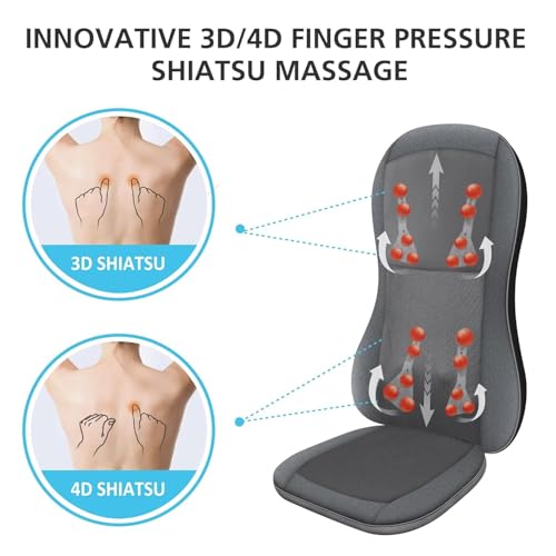 Image of COMFIER Shiatsu Back Massager Chair Pad with Heat, 2D /3D Kneading & Rolling, 10 Massage Nodes, Seat Cushion with Vibration for Lower & Upper Back, Fits Home /Office Chair (GREY)