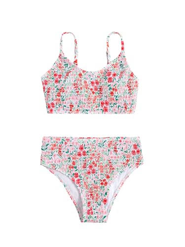 Image of SOLY HUX Girl's Floral Print Bikini Set Spaghetti Strap Smocked Bathing Suit Two Piece Swimsuit
