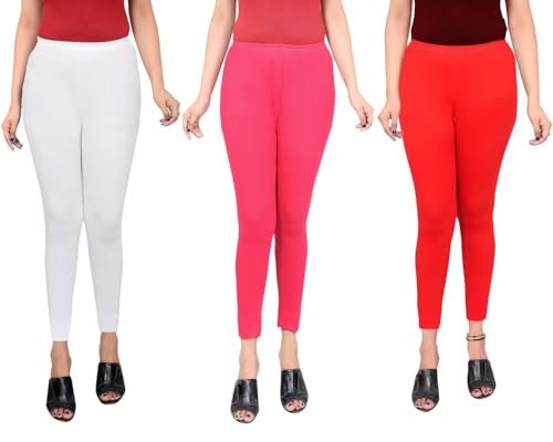 Image of Women Ankle Length Leggings Combo Multicolour Stretchable Cotton Yoga Gym Workout Pants Lyra Jeggings Casual Slim Fit