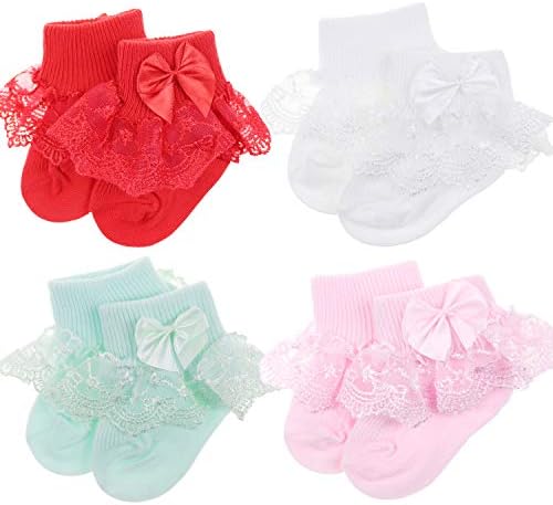 BQUBO Baby Girls Socks Eyelet Ruffle Lace Sock Cute Bow-knot Socks Newborn/Infant/Toddlers Frilly Summer Thin Dress Sock