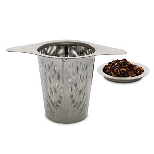Infuseur à thé universel Teabloom avec couvercle sous-verre - Pour théières, tasses et mugs standard - Inox 8/18 - Grande contenance, tamis extra-fin