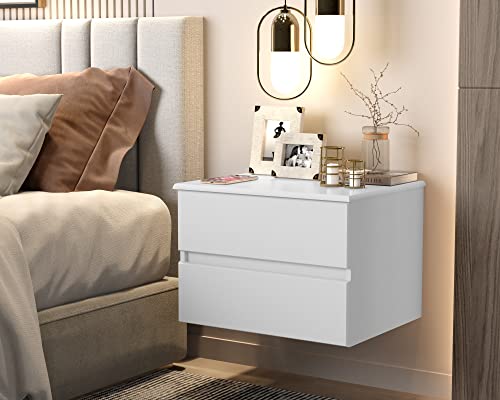 KIT 2 Mesas De Cabeceira Suspensa Tóquio Flutuante 2 Gavetas MDP/MDF (Branco)