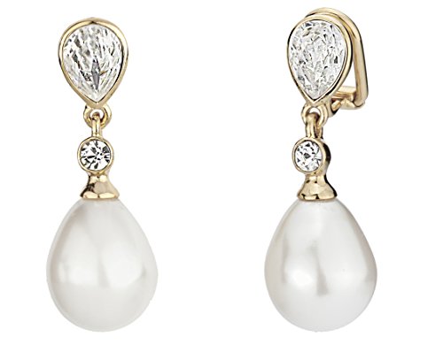 Perle de goutte et cristaux en clips pendants, le cadeau idéal pour elle