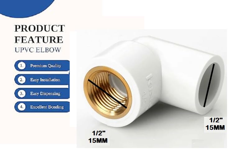 UPVC (Code 3924) 1/2 Inch X 1/2 Inch / 15MM X 15MM Brass Elbow 90 Degree Pipe Fitting Coupling Bend Pipe Connector Adapter Pack of 2 Amazon.in: Industrial & Scientific 8 Product Image