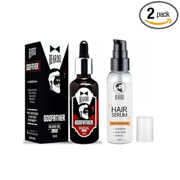 Beardo Godfather Lite Beard & Mustache Oil - 30ml & Beardo Hair Serum With Argan Oil - 50ml Combo