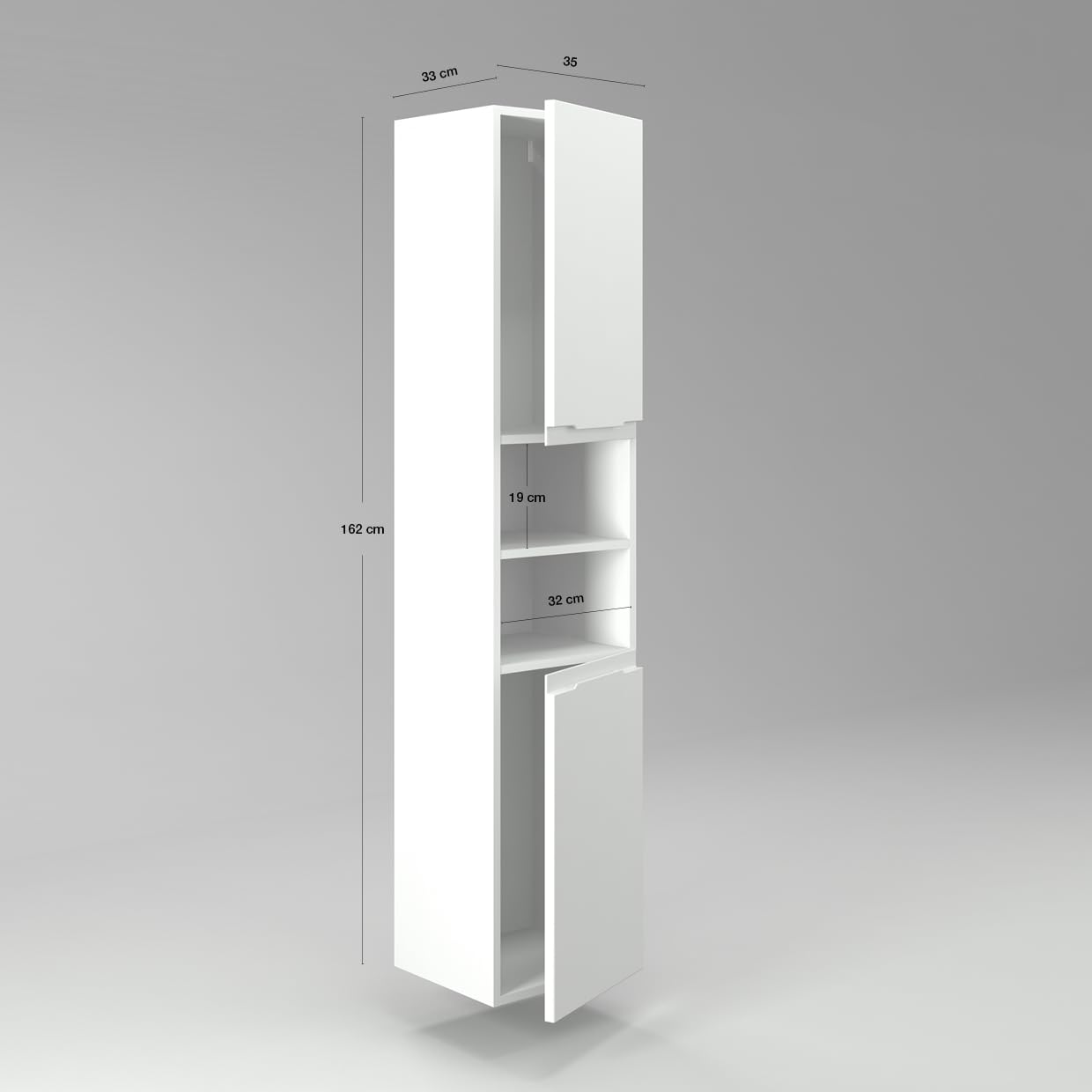 Diventa Modello Diva Star, Colonna Bagno sospesa con 2 ante e 2 vani a giorno, colore bianco e grigio