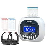 TIMOZIA Time Clock for Employees Small Business, 6 U.S. Time Zones, Automatic Daylight Saving & Auto Time Update, Punch Card Time Recorder with 6 Punches Per Day-100 Time Cards, 2 Ribbons, 1 Card Rack