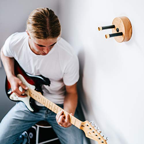 Stelle & Hegen Premium Guitar Hanger and Guitar Wall Mount Hanger Hook Holder for Electric, Bass and Acoustic Guitars. Guitar Accessories, Guitar Gifts for Musicians - Natural Wood