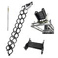 EQCOTWEA Loft Attic Ladder Wall-Mounted Extension Ladder 21.2x5.5in Wall Folding Ladder W/12 Pedals Beam Scissor Stairs 8.2-9.8ft Height Telescopic Attic Stairs Load 660LB(Pure-Black)