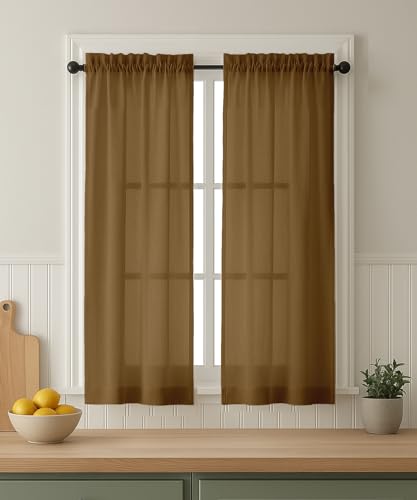 Vargottam Sheer Polyester Georgette Short Window Curtains 42" W x 45" L - Rod Pocket with 1.5" Frill, 2 Panels - Semi-Sheer Curtain Panels for Kitchen, Dining, or Small Bedroom Windows