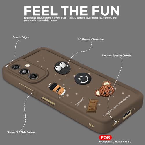 Image of AESTMO Back Case Cover for Samsung Galaxy A16 5G Cover | Cute Fun Cartoon 3D Ball | Coffee Silicone Case | Full Body Protection | Camera Protection Back Cover for Samsung Galaxy A16 5G (Brown)