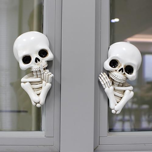 Set de 2 estatuas esqueleto divertidas para decoración de Halloween miniatura 2