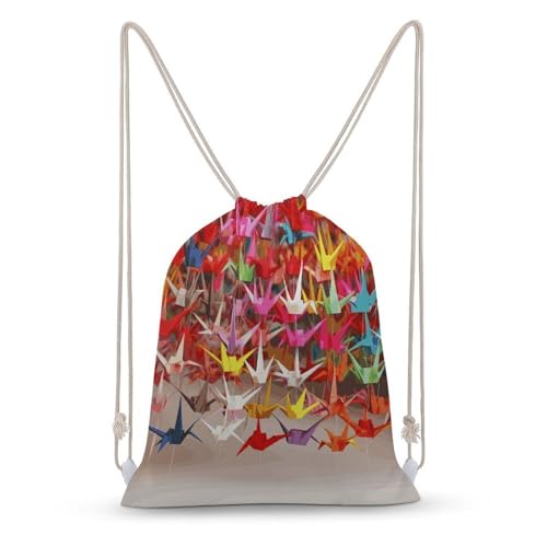 Canvas Drawstring Backpacks Origami Paper Cranes Sports Gym Pull String Bags Lightweight for Men Women
