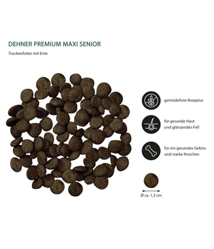 Dehner Premium Hundefutter Maxi Senior, Trockenfutter getreidefrei, für ältere Hunde großer Rassen, Ente / Lamm / Kartoffel, 4 kg