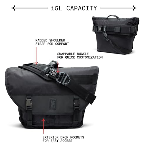 Chrome Industries Citizen Messenger Bag for Men & Women – Lightweight Crossbody Bag with Swappable Buckle, Holds Most 15” Laptops – Great for Work, Travel, School, Airplane Carry On, 15L Black XRF3
