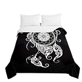 Odot Atrapasueños Colcha Bouti Ligero para Cama 90/135/150/180,Primavera, Verano e Otoño Microfibra Extra Suave, Colcha Cubre Cama Multiusos (Mandala Negra,150x200cm)