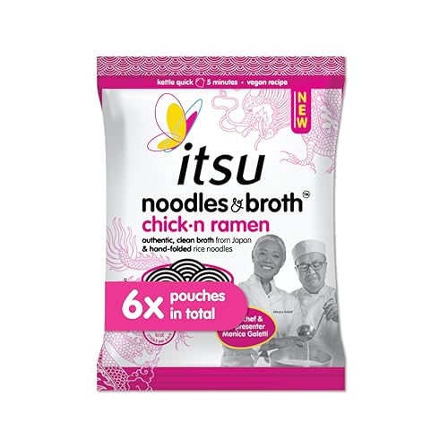 itsu chickn noodles & broth pouch 82g | Instant Noodles Snack Multipack | Quick-to-Make Snack | Vegan | Pack of 6