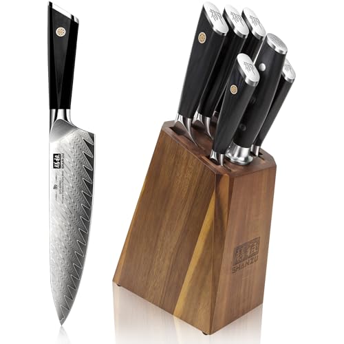 SHAN ZU Damascus Kitchen Knife Set, 7-Piece...