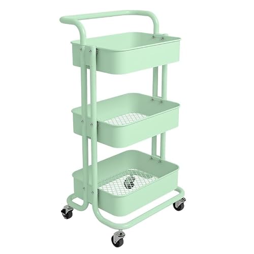 FZL02068LM Serving Trolleys Small Cart Storage Rack, Floor To Bedroom, Kitchen, Living Room, Multi Layered Snack, With Movable With Wheels Organization