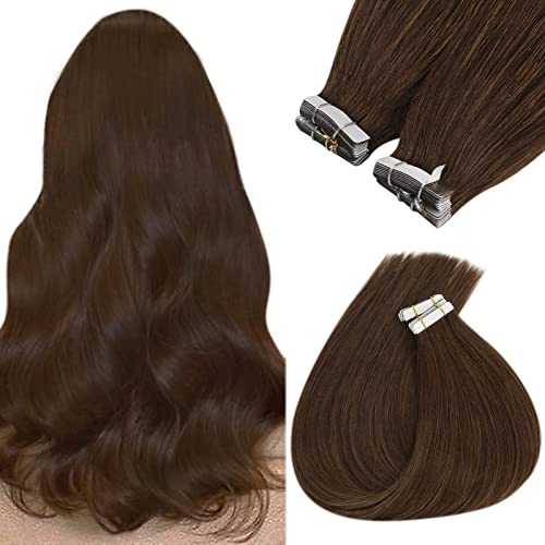 Sunny Dark Brown Tape in Hair Extensions Human Hair #4 Chocolate Brown Tape Hair Extensions Remy Straight Tape in Human Hair Extensions Remy Human Hair Tape in Invisible 14inch 50g 20pcs