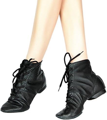 Cheapdancing Women’s Leather Practice Dancing Shoes Jazz Boots Soft-Soled High Boots, Black - Image 4