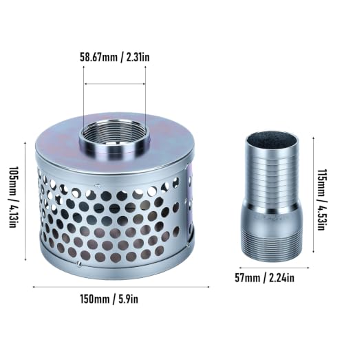 Filtro de succión de 2 pulgadas en acero galvanizado con 2 conectores de rosca hembra 3