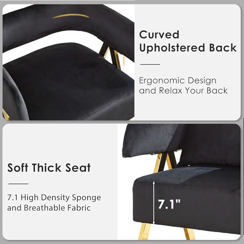 Image of Modern Black Gold Velvet Accent Chairs Set 2, Barrel Armchairs Living Room | STHOUYN Comfy Reading Chairs, Living Room and Bedroom Seating, Curved Barrel Design, Gold-Tone Legs, Wide Seat, Small Space