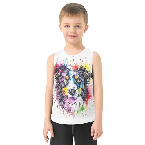 Colorful Puppy Painting Boys Tank Top Sleeveless Quick Dry Athletic T-Shirts 3-10T2
