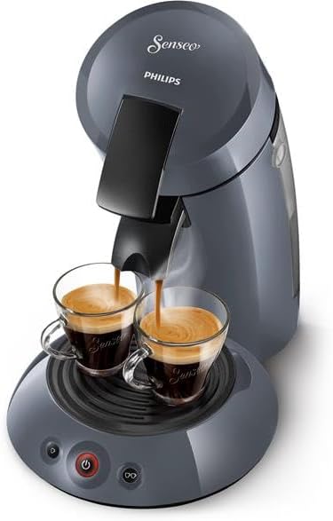 Përpara view of Senseo Original HD7806/51 Coffee Maker with two cups of coffee.