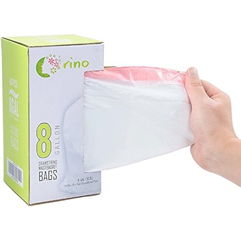 Orino Ultra Strong Garbage Bags 8 Gallon Trash Can Liners for Kitchen and Office Unscented White Drawstring Trash Bags, 60 Count 0.74 mil 22" x 24" Cover