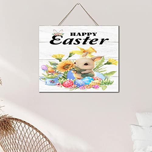 Jolie plaque en bois Happy Easter Bunny Rabbit pour célébrer le printemps