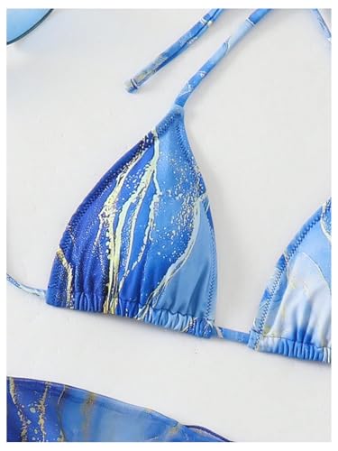 Verdusa Women's 3 Piece Graphic Halter Bikini Sets Self Tie Swimsuit with Cover Up Skirt3