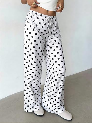 Image of MakeMeChic Women's Summer Satin Silk Pants Casual Flowy Pants Beach Vacation Wide Leg Pants