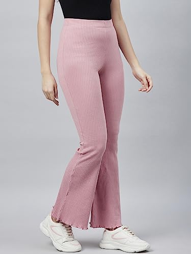 Image of BLINKIN Women's Stretch Fit Mid Rise Ribbed Stretchable Flared Pants | Boot Cut Bell Bottom Pants - Ideal for Yoga & Gym Wear, Casual Wear & Office Wear Trousers