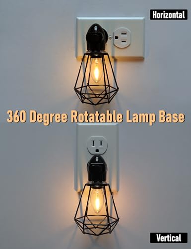 Image of Industrial Plug in Night Light with On Off Switch, 2-Pack Farmhouse LED Night Lights Plug into Wall Socket, Baby Nursery Nightlight with Vintage Lamp Shade for Adult Kids Room Bathroom Hallway