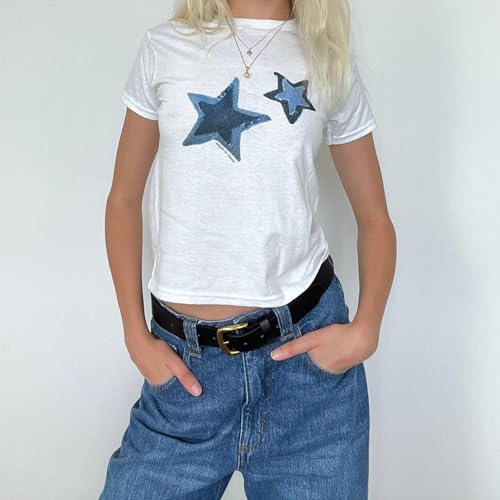 Y2k Cute Star Bow Graphic Print Baby Tees Shirt Women Short Sleeve Fruit Cherry Aesthetic Teens Girl Crop Tops3
