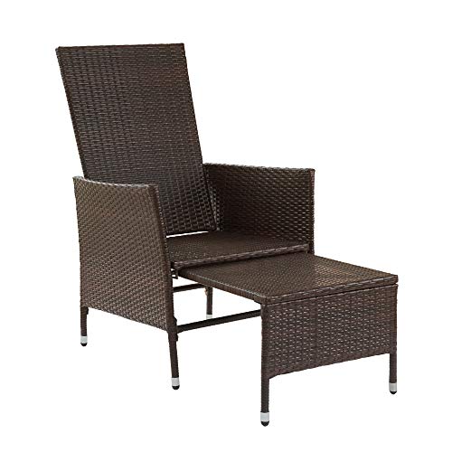 Teamson Home Patio High Back Chair Pe Wicker With Pull-Out Ottoman And Cushions, Brown And White #TOP6