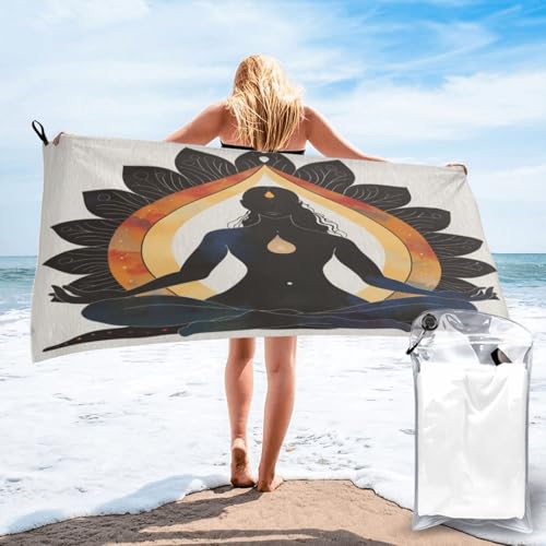 kkvhhyuo Yoga Meditation Print Beach Towel 31.5"x63", Quick Dry Microfiber Bath Towel with Compact Carry Pouch for Swimming Pool Gym Travel Yoga